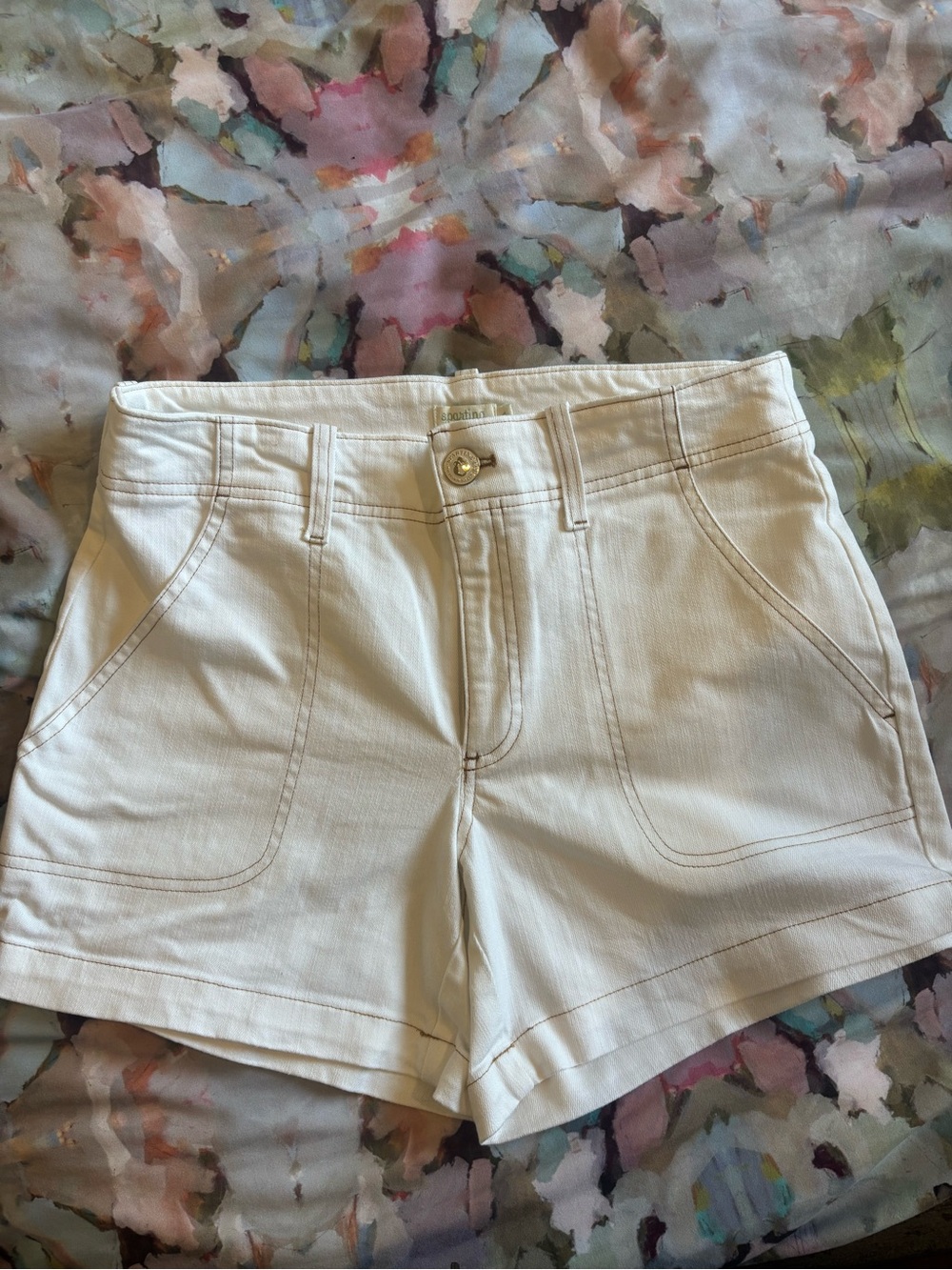 Spartina 449 Ivory High-Waist Cotton Blend Shorts
